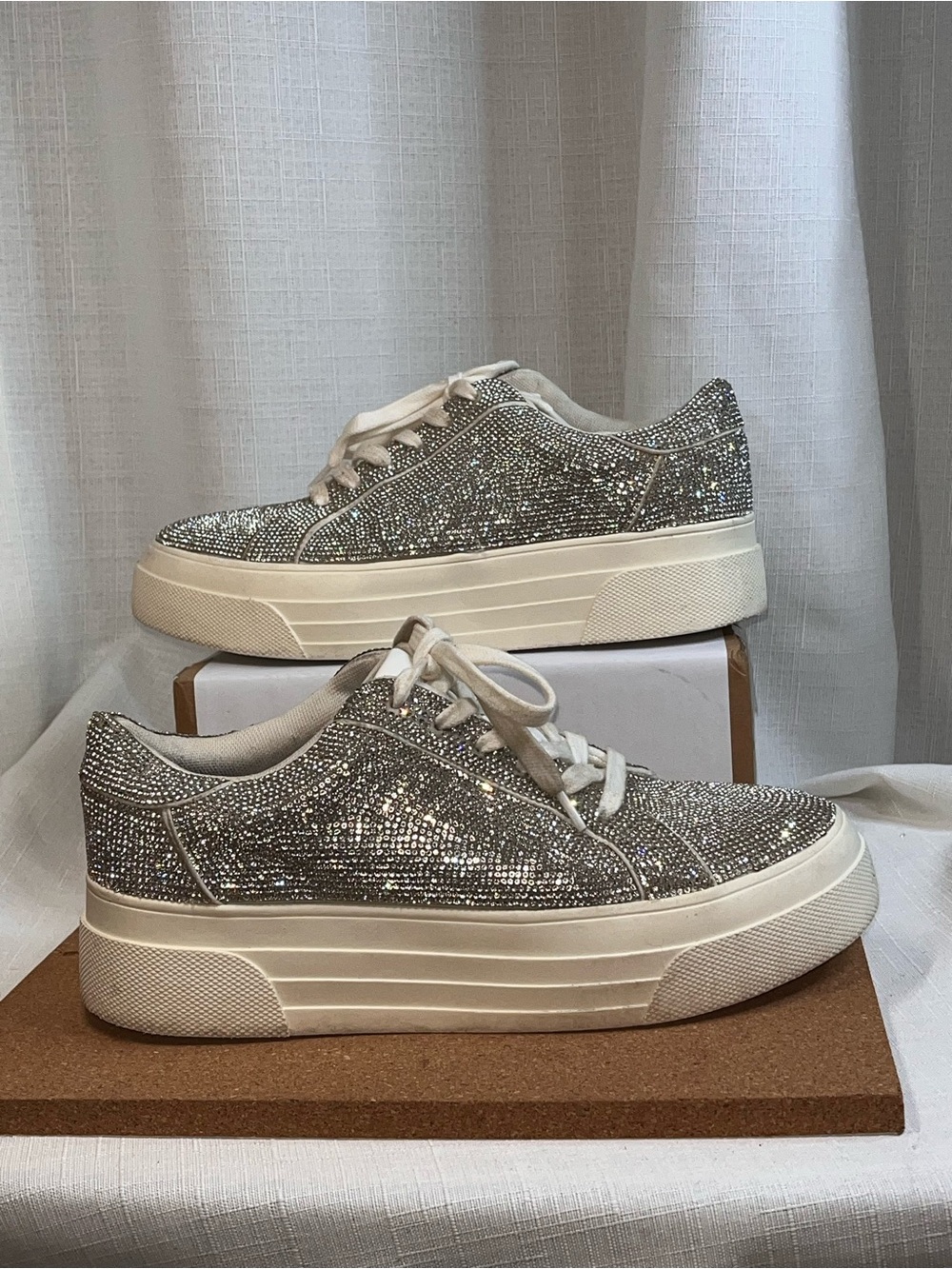 JP Comirra Rhinestone Platform Sneakers Silver Crystal Bling Shoes Sz 7.5